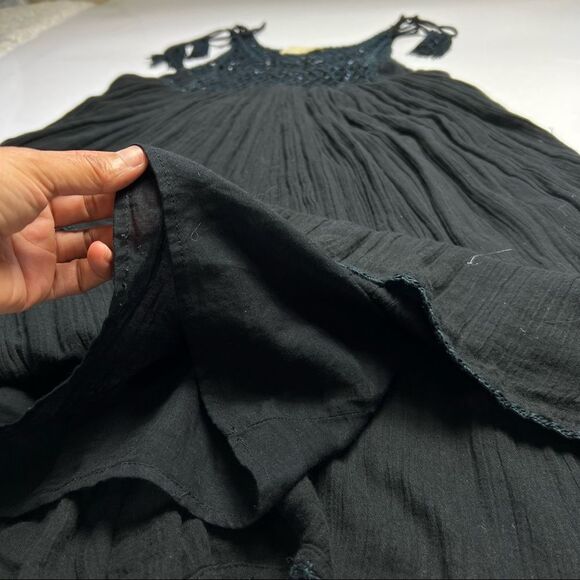 Anthropologie Cotton Bohemian Style LOVE SAM Black Dress Beaded Crochet on top - Picture 8 of 14